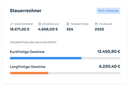CoinTracking Steuerrechner mit steuerpflichtigen Gewinnen und Einkünften